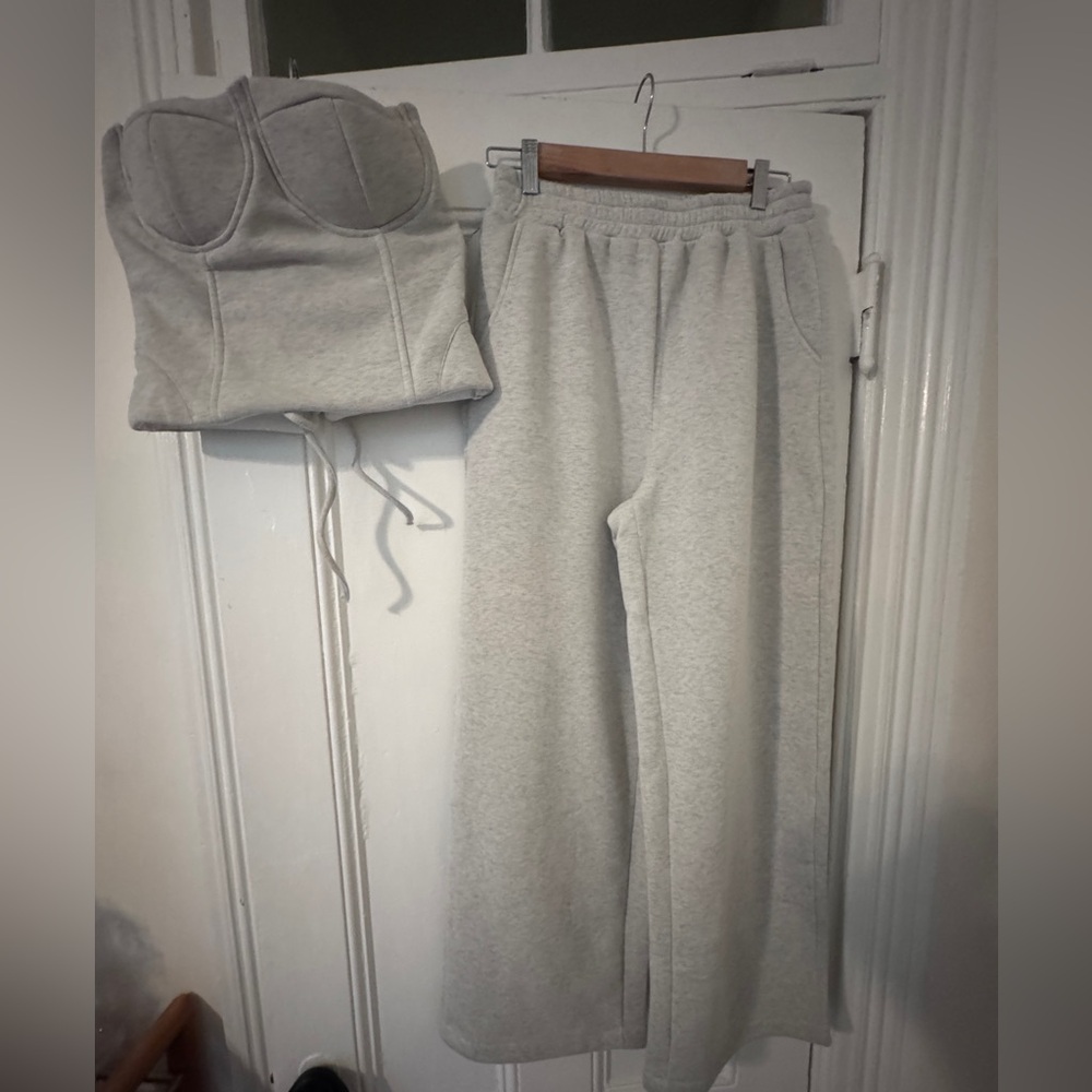 Gray Corset Top and Sweatpants Set